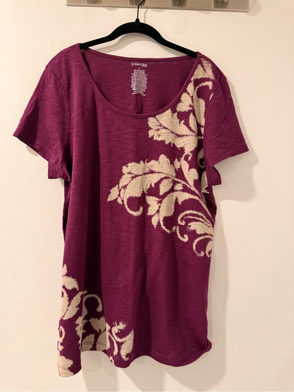 St. John’s Bay XL Plum Floral Tunic Top 100% Cotton Scoop Neck